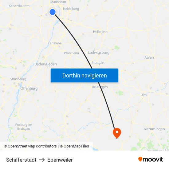 Schifferstadt to Ebenweiler map