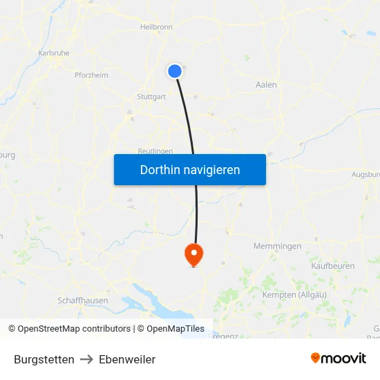 Burgstetten to Ebenweiler map