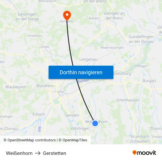 Weißenhorn to Gerstetten map