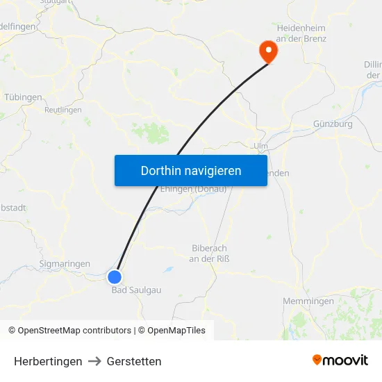 Herbertingen to Gerstetten map
