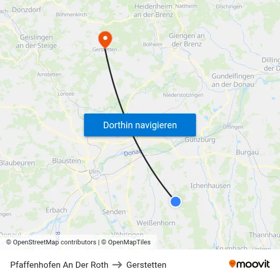 Pfaffenhofen An Der Roth to Gerstetten map