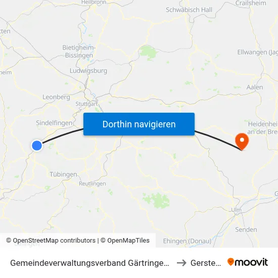Gemeindeverwaltungsverband Gärtringen/Ehningen to Gerstetten map