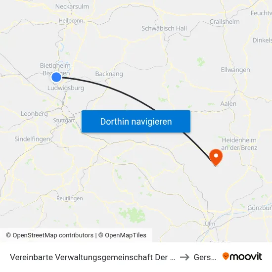 Vereinbarte Verwaltungsgemeinschaft Der Stadt Bietigheim-Bissingen to Gerstetten map