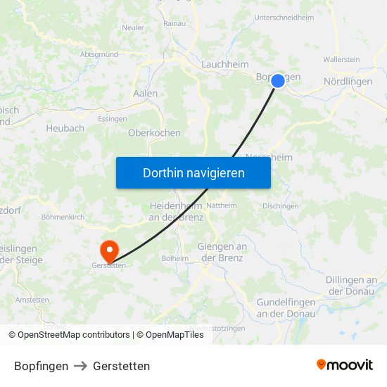 Bopfingen to Gerstetten map