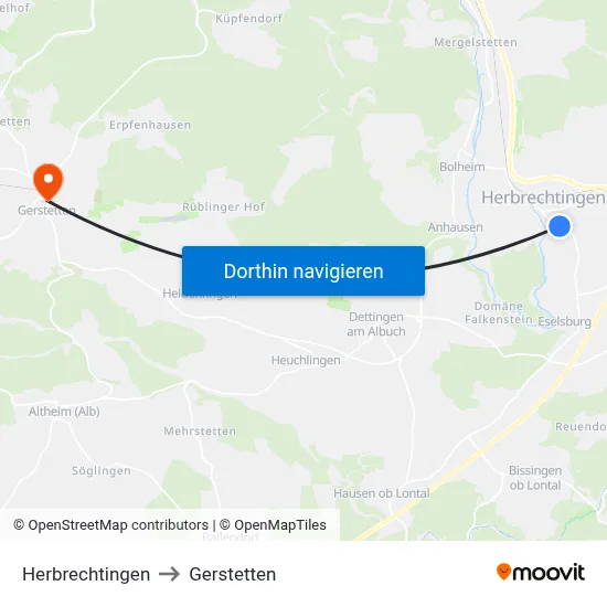 Herbrechtingen to Gerstetten map