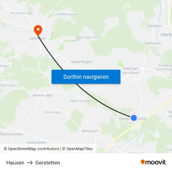 Hausen to Gerstetten map