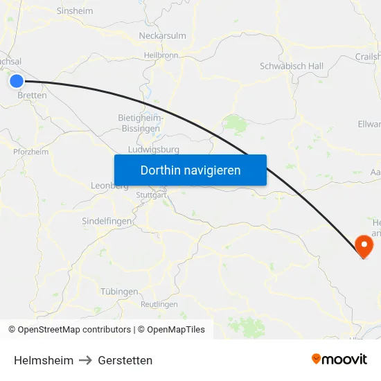 Helmsheim to Gerstetten map