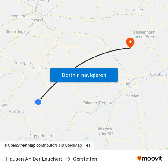 Hausen An Der Lauchert to Gerstetten map