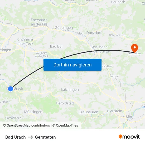 Bad Urach to Gerstetten map
