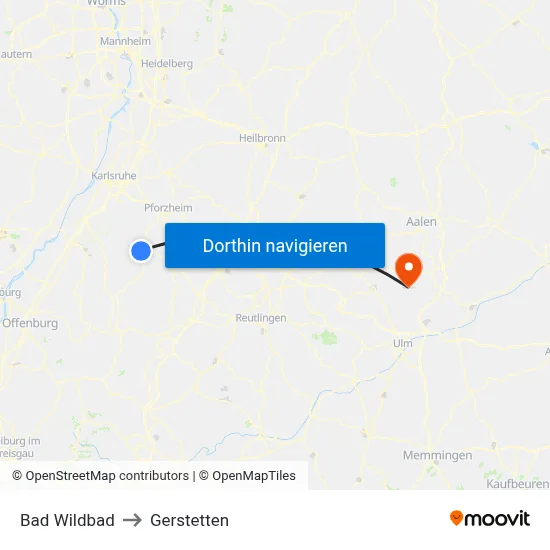 Bad Wildbad to Gerstetten map