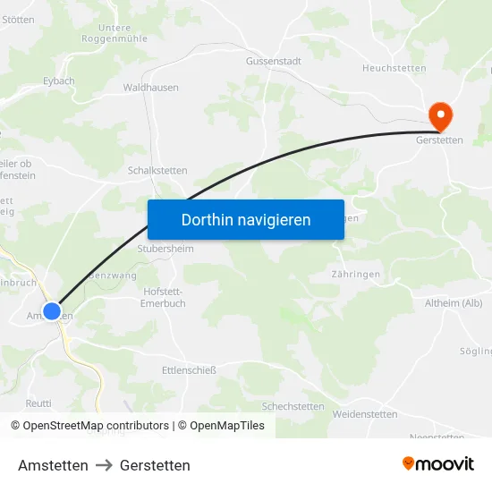Amstetten to Gerstetten map