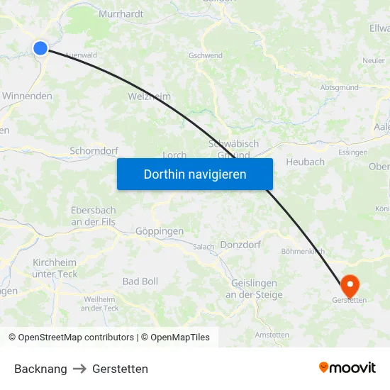 Backnang to Gerstetten map