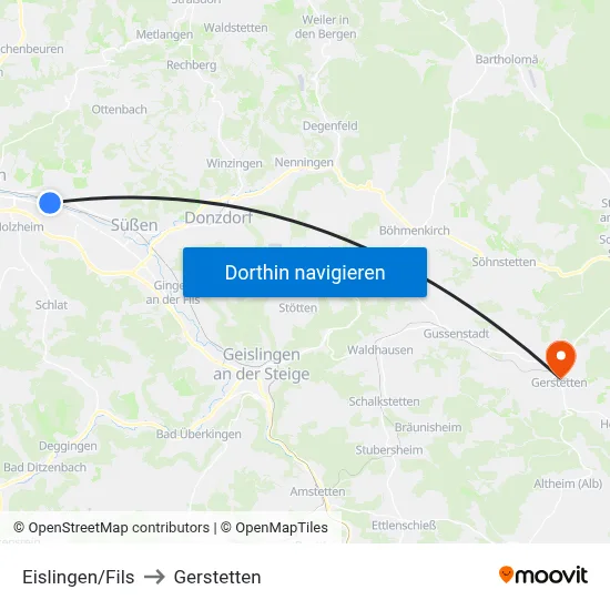 Eislingen/Fils to Gerstetten map