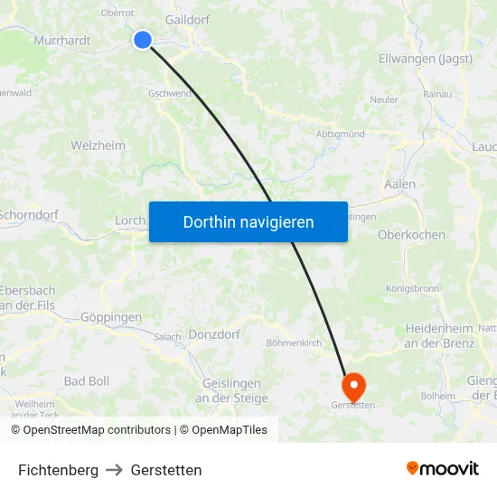 Fichtenberg to Gerstetten map