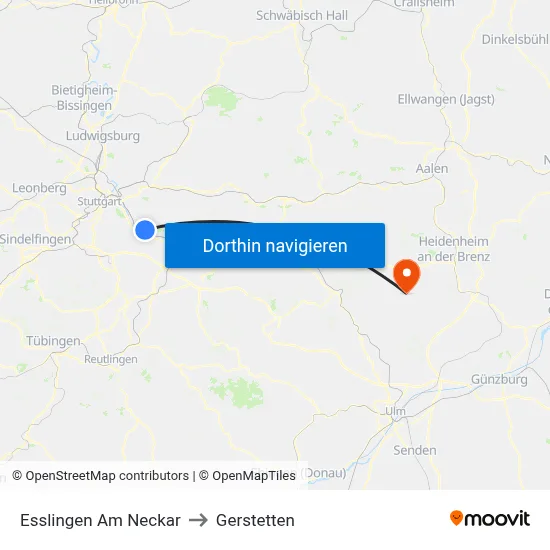 Esslingen Am Neckar to Gerstetten map