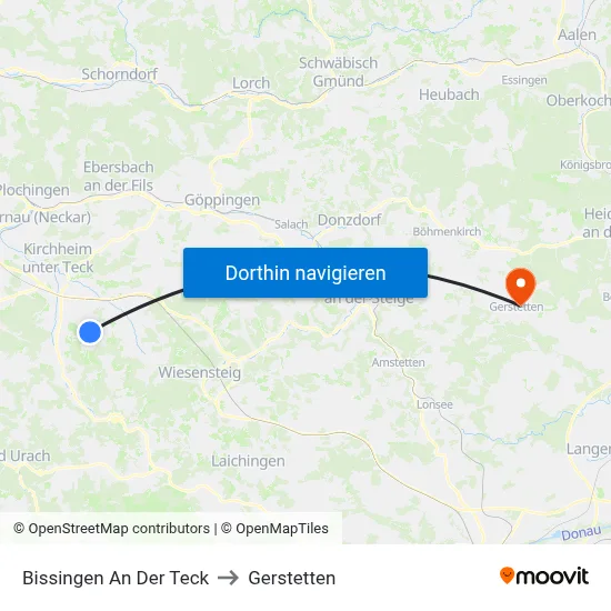 Bissingen An Der Teck to Gerstetten map