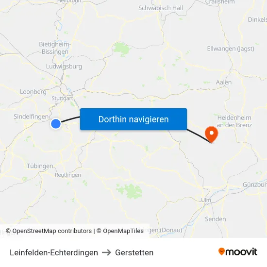 Leinfelden-Echterdingen to Gerstetten map