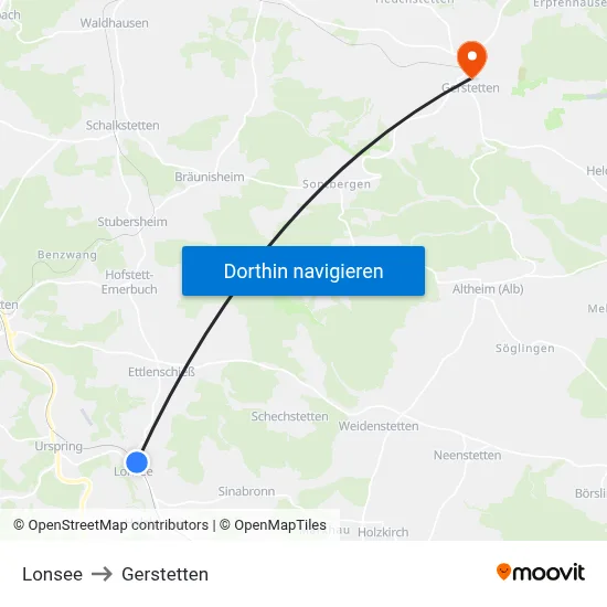 Lonsee to Gerstetten map