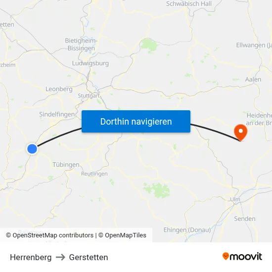 Herrenberg to Gerstetten map