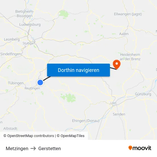 Metzingen to Gerstetten map