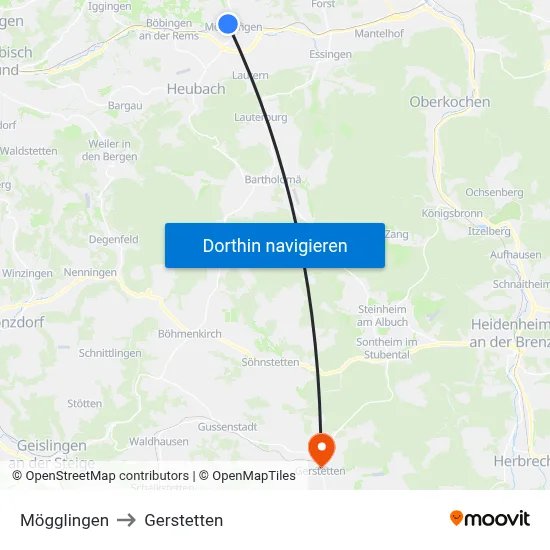 Mögglingen to Gerstetten map