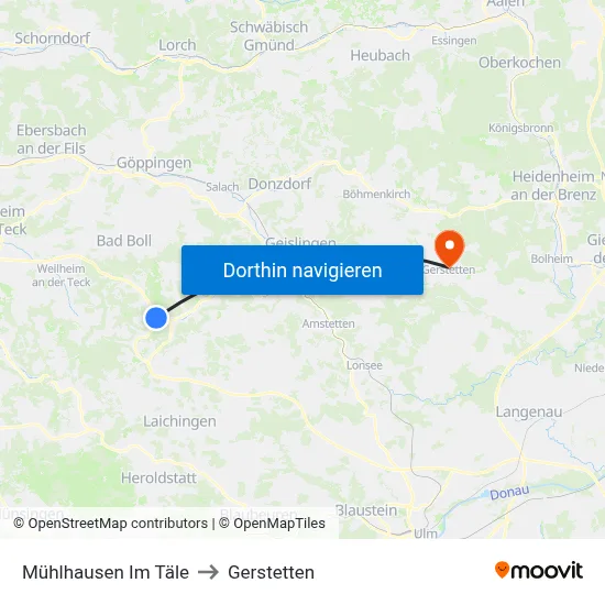 Mühlhausen Im Täle to Gerstetten map