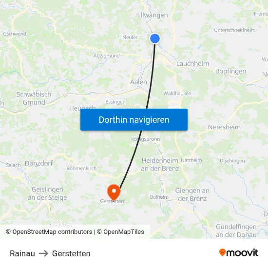 Rainau to Gerstetten map