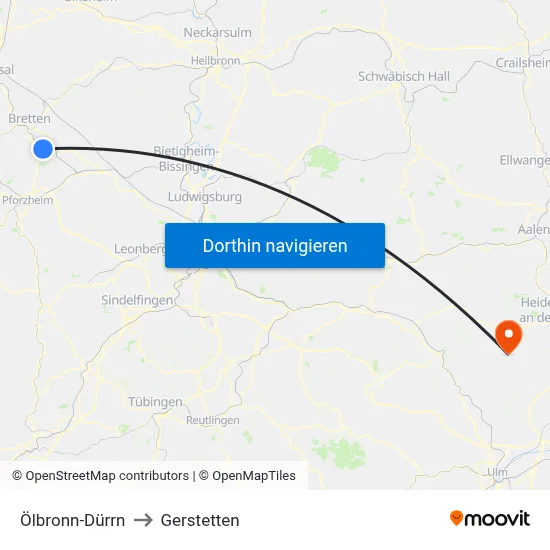 Ölbronn-Dürrn to Gerstetten map