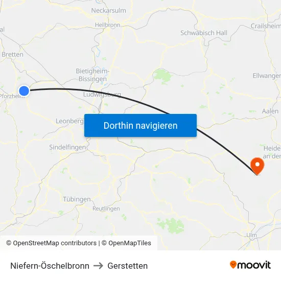 Niefern-Öschelbronn to Gerstetten map