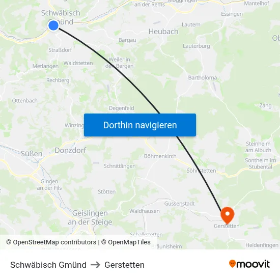 Schwäbisch Gmünd to Gerstetten map