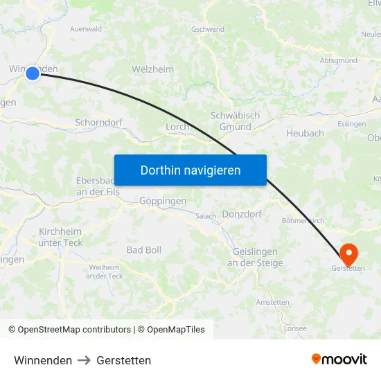 Winnenden to Gerstetten map