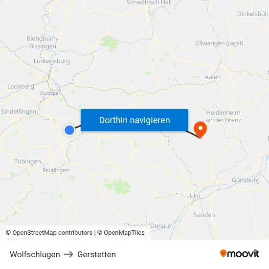 Wolfschlugen to Gerstetten map