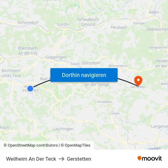 Weilheim An Der Teck to Gerstetten map