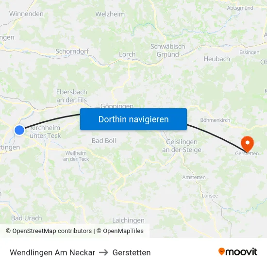 Wendlingen Am Neckar to Gerstetten map