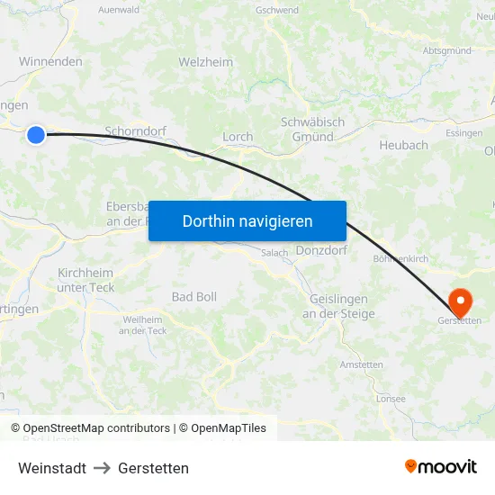 Weinstadt to Gerstetten map