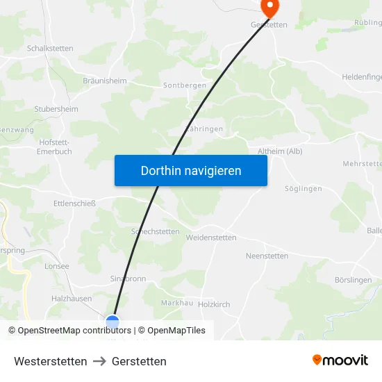 Westerstetten to Gerstetten map