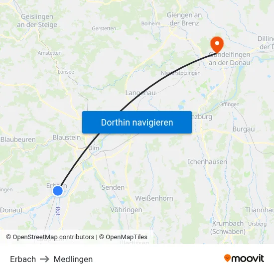 Erbach to Medlingen map