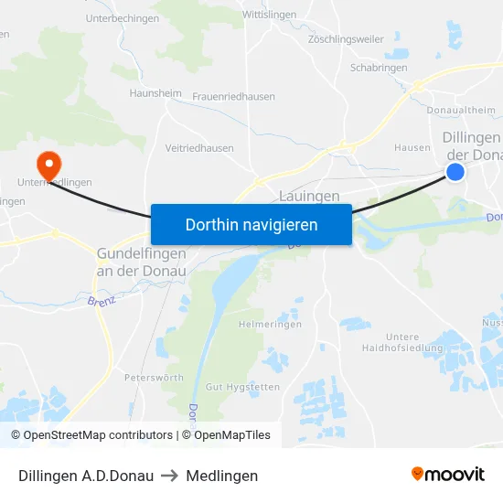 Dillingen A.D.Donau to Medlingen map