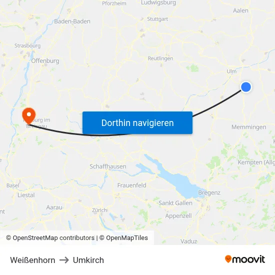 Weißenhorn to Umkirch map
