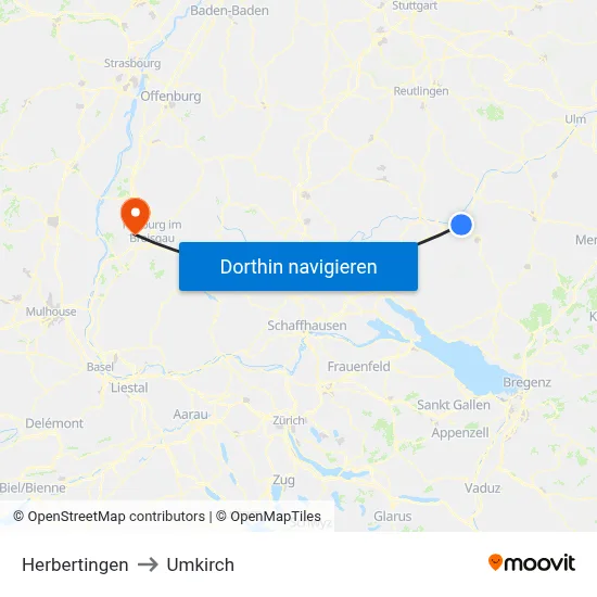 Herbertingen to Umkirch map