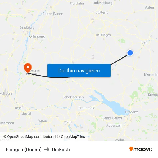 Ehingen (Donau) to Umkirch map
