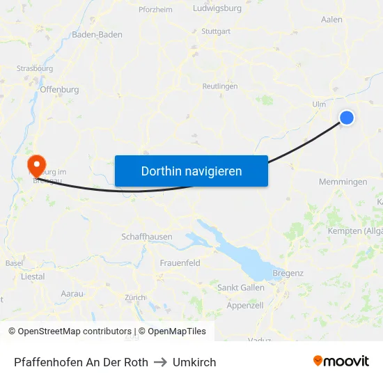 Pfaffenhofen An Der Roth to Umkirch map