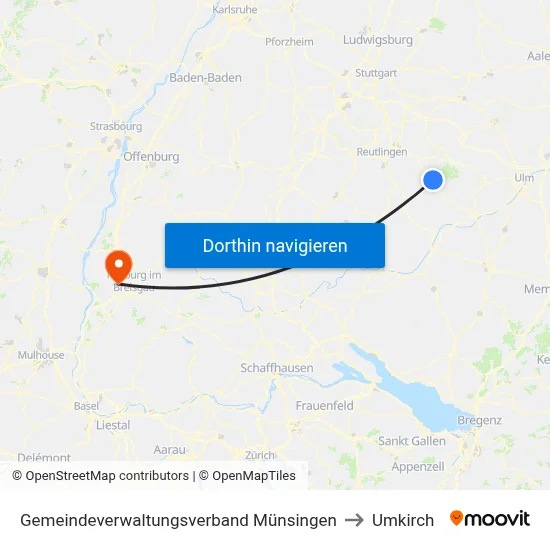 Gemeindeverwaltungsverband Münsingen to Umkirch map