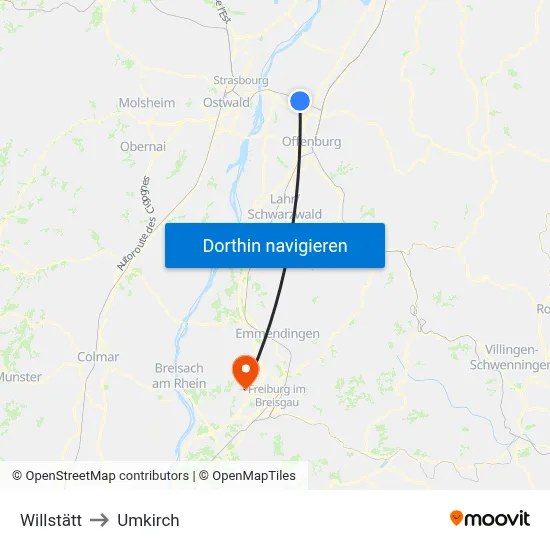 Willstätt to Umkirch map
