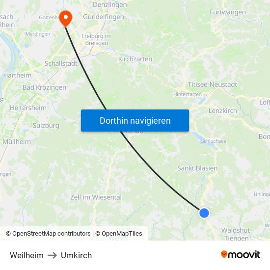 Weilheim to Umkirch map