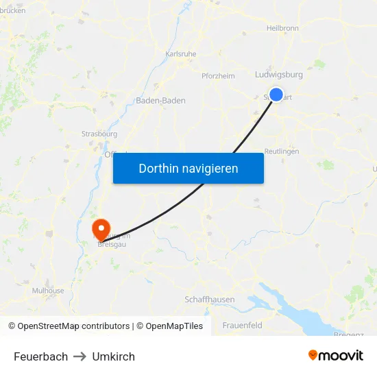 Feuerbach to Umkirch map