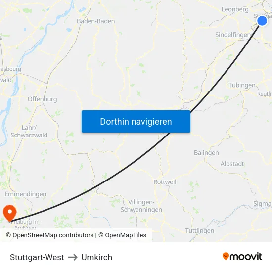 Stuttgart-West to Umkirch map