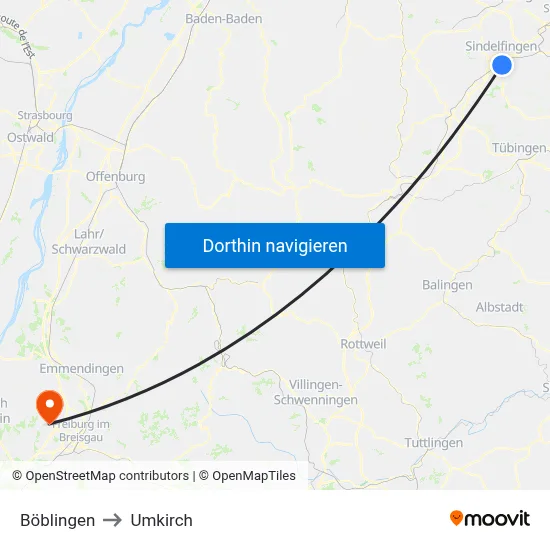 Böblingen to Umkirch map