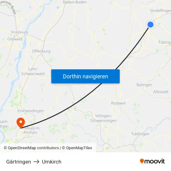 Gärtringen to Umkirch map