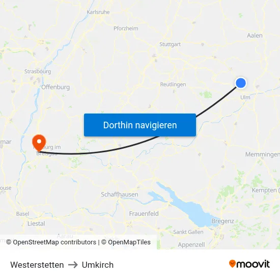 Westerstetten to Umkirch map